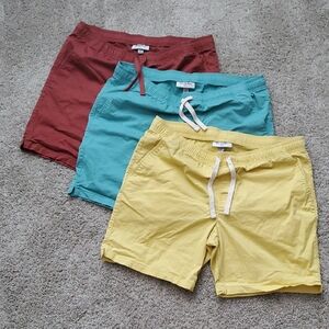 Set of 3 Mens Goodfellow Casual Shorts in Red Rust, Teal Blue, and Yellow